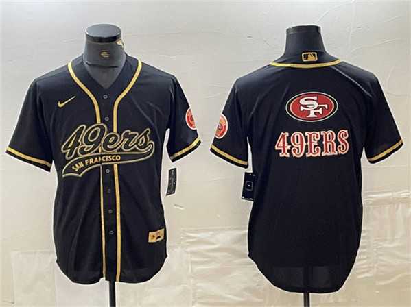 Mens San Francisco 49ers Black Team Big Logo With Patch Cool Base Stitched Baseball Jersey->san francisco 49ers->NFL Jersey